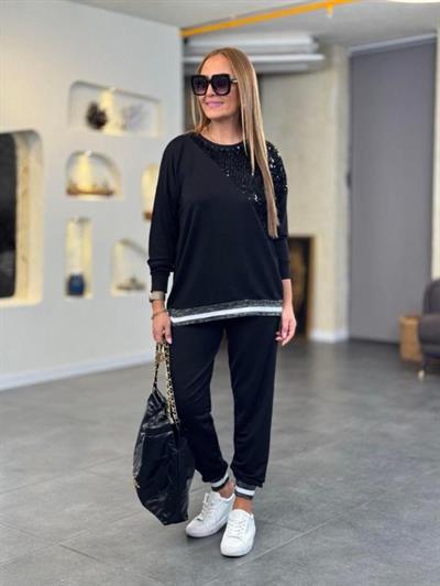 Kadın Modal Kumaş Payetli Sim Ve Ribanalı Detay Ikili Takım