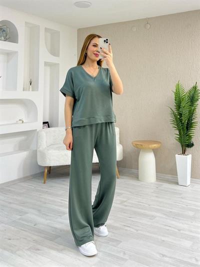 Kadın Modal Kumaş Rahat Kesim V Yaka Eşofman Takımı