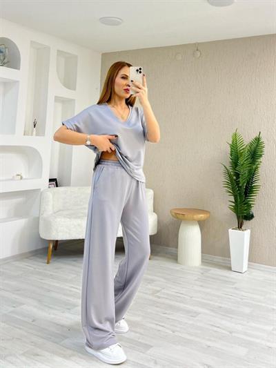 Kadın Modal Kumaş Rahat Kesim V Yaka Eşofman Takımı