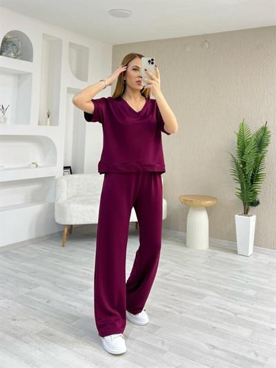 Kadın Modal Kumaş Rahat Kesim V Yaka Eşofman Takımı