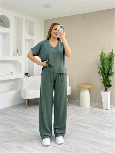 Kadın Modal Kumaş Rahat Kesim V Yaka Eşofman Takımı