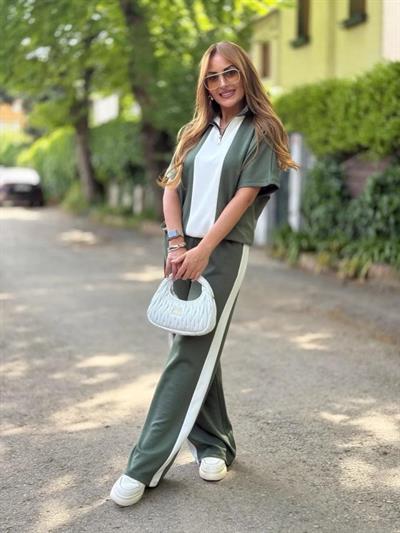 Kadın Modal Kumaş Yakası Fermuarlı şerit Detaylı Takım