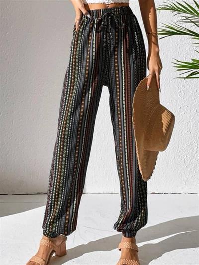 Kadın Moss Krep Kumaş Bel Ve Bilekler Lastikli Rahat Kesim Pantolon