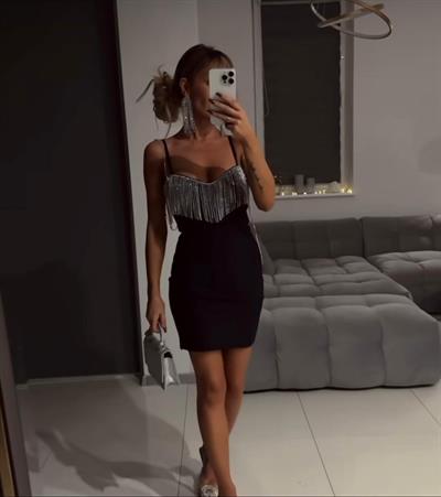 Kadın Omuz Askılı Taş Detay Mini Elbise