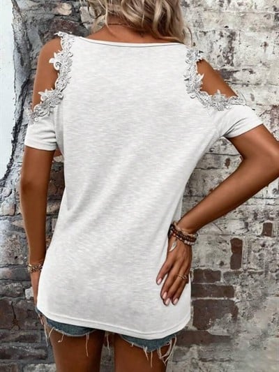 Kadın Omuzlardan Açık Yuvarlak Yakalı Viskon Bluz