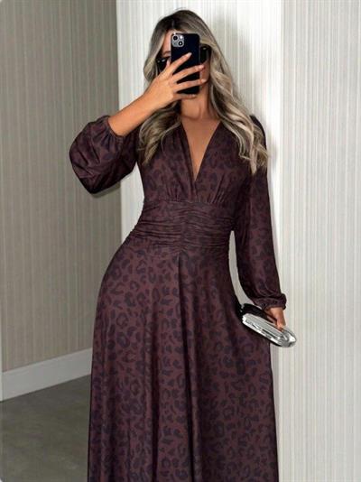Kadın Örme Krep Bel Detay Kol Büzmelı Maxi Boy Elbise