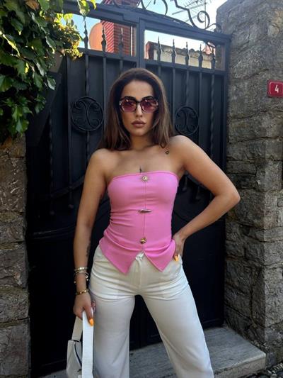 Kadın Ottoman Kumaş Düğme Detaylı Büstiyer Crop