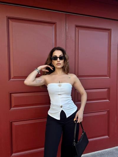 Kadın Ottoman Kumaş Düğme Detaylı Büstiyer Crop