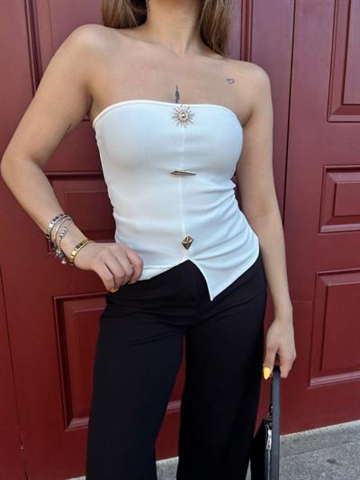 Kadın Ottoman Kumaş Düğme Detaylı Büstiyer Crop