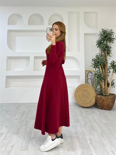 Kadın Ottoman Kumaş Yırtmaç Detaylı Midi Boy Elbise