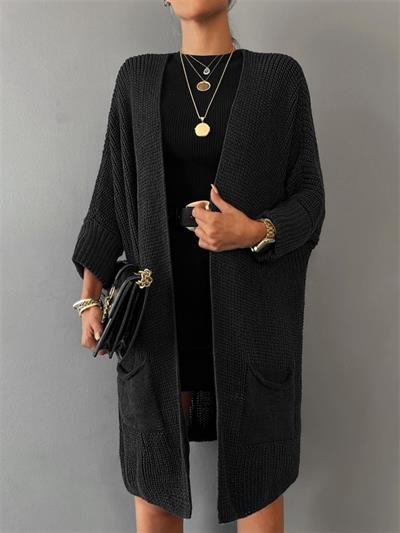 Kadın Oversize Kalıp Cep Detay Salaş Triko Hırka