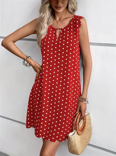 Kadın Pencere Detay Lazer Kesim Puantiyeli Süprem Elbise