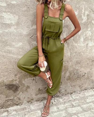 Kadın Poplin Kumaş Likralı Askılı Tulum