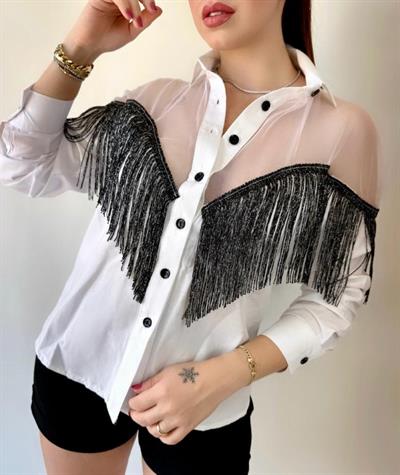 Kadın Püskül Detay Poplin Gömlek Bluz Fırsat Ürün