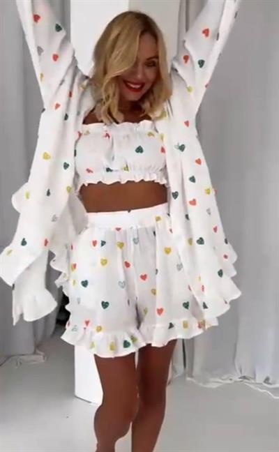 Kadın Renkli Kalp Desenli Fırsat Ürün Üçlü Takım