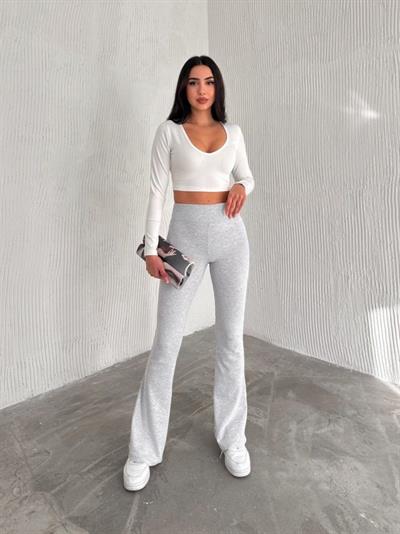 Kadın Ribana Kumaş Ispanyol Paça Yüksek Bel Pantolon Tayt