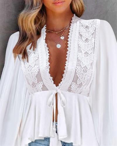 Kadın Sandy Kumaş Kelebek Dantel Detaylı Fırsat ürün Bluz