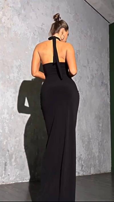 Kadın Sandy Kumaş Yırtmaç Ve Sırt Dekolteli Maxi Boy Elbise