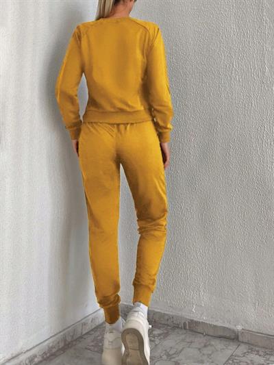 Kadın Sarı Bisiklet Yaka Iki Iplik üstü Krop Ikili Takım