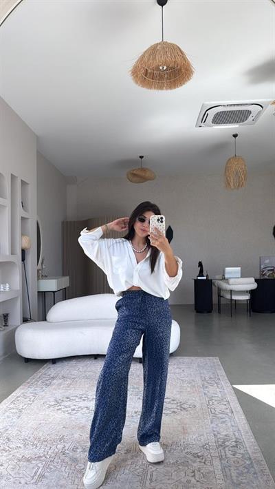 Kadın Saten Kumaş Leopar Desenli Pantolon