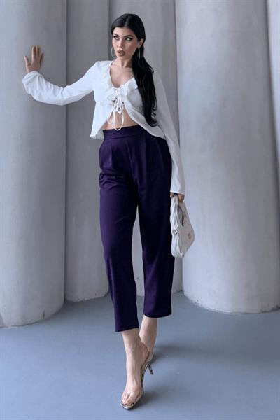 Kadın Scuba Krep Likralı Yan Fermuarlı Lastikli Harem Pantolon