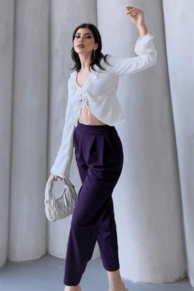 Kadın Scuba Krep Likralı Yan Fermuarlı Lastikli Harem Pantolon