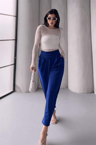 Kadın Scuba Krep Likralı Yan Fermuarlı Lastikli Harem Pantolon