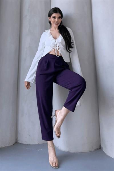 Kadın Scuba Krep Likralı Yan Fermuarlı Lastikli Harem Pantolon