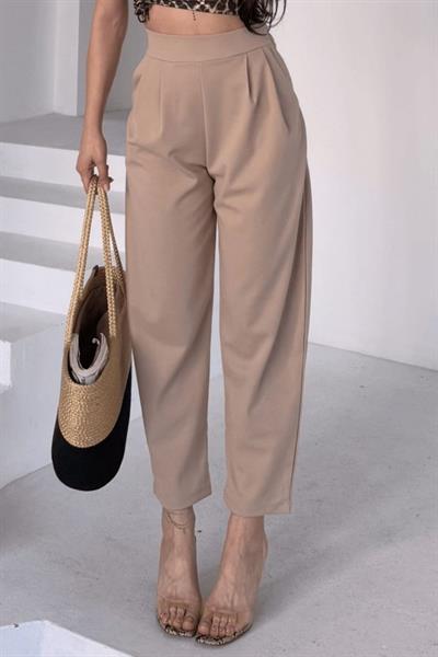 Kadın Scuba Krep Likralı Yan Fermuarlı Lastikli Harem Pantolon