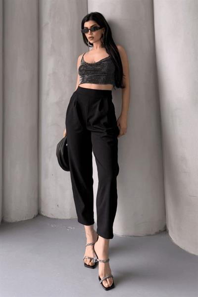 Kadın Scuba Krep Likralı Yan Fermuarlı Lastikli Harem Pantolon