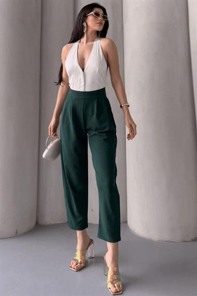 Kadın Scuba Krep Likralı Yan Fermuarlı Lastikli Harem Pantolon