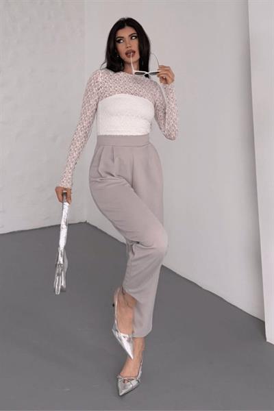 Kadın Scuba Krep Likralı Yan Fermuarlı Lastikli Harem Pantolon