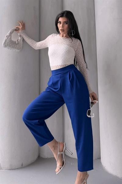 Kadın Scuba Krep Likralı Yan Fermuarlı Lastikli Harem Pantolon