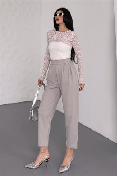 Kadın Scuba Krep Likralı Yan Fermuarlı Lastikli Harem Pantolon
