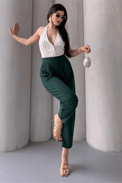 Kadın Scuba Krep Likralı Yan Fermuarlı Lastikli Harem Pantolon