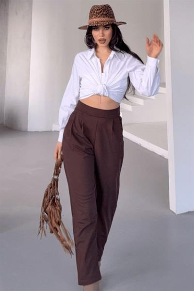 Kadın Scuba Krep Likralı Yan Fermuarlı Lastikli Harem Pantolon