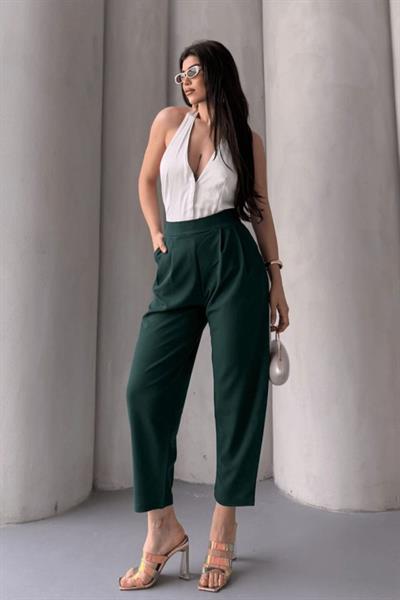 Kadın Scuba Krep Likralı Yan Fermuarlı Lastikli Harem Pantolon