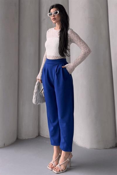 Kadın Scuba Krep Likralı Yan Fermuarlı Lastikli Harem Pantolon