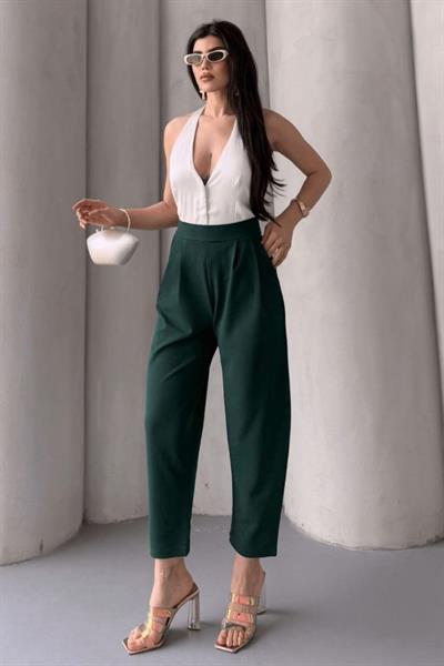 Kadın Scuba Krep Likralı Yan Fermuarlı Lastikli Harem Pantolon