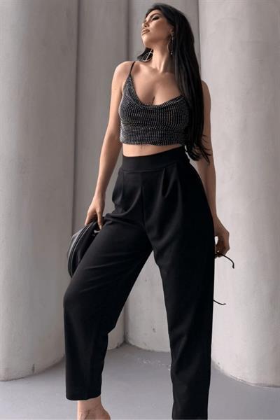 Kadın Scuba Krep Likralı Yan Fermuarlı Lastikli Harem Pantolon