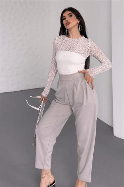 Kadın Scuba Krep Likralı Yan Fermuarlı Lastikli Harem Pantolon