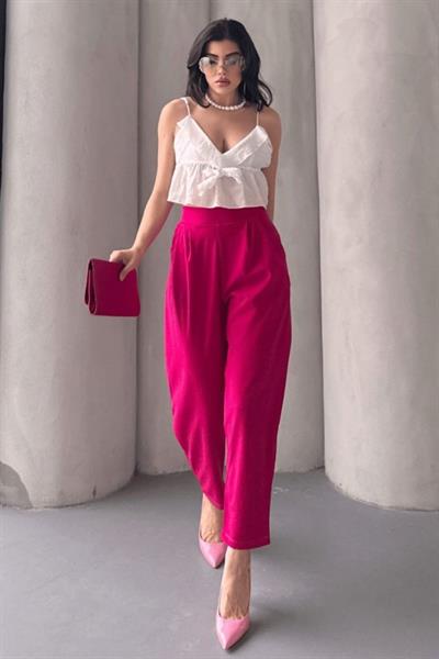 Kadın Scuba Krep Likralı Yan Fermuarlı Lastikli Harem Pantolon