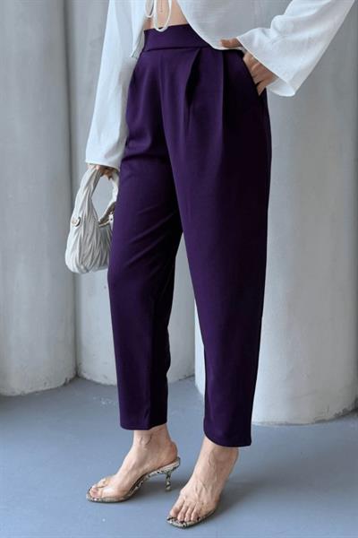 Kadın Scuba Krep Likralı Yan Fermuarlı Lastikli Harem Pantolon