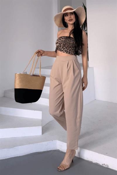 Kadın Scuba Krep Likralı Yan Fermuarlı Lastikli Harem Pantolon