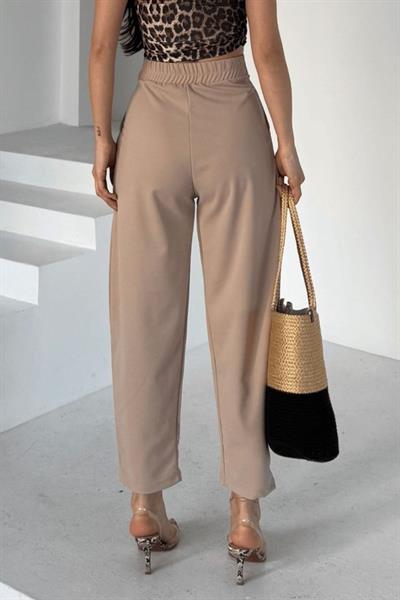 Kadın Scuba Krep Likralı Yan Fermuarlı Lastikli Harem Pantolon