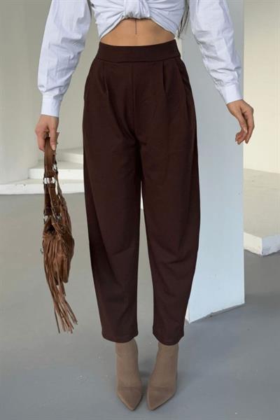 Kadın Scuba Krep Likralı Yan Fermuarlı Lastikli Harem Pantolon