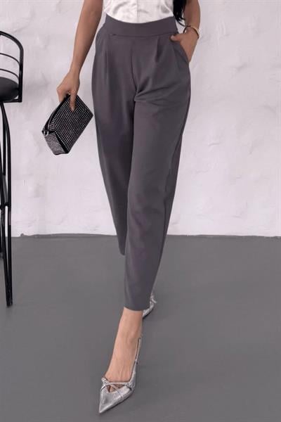 Kadın Scuba Krep Likralı Yan Fermuarlı Lastikli Harem Pantolon