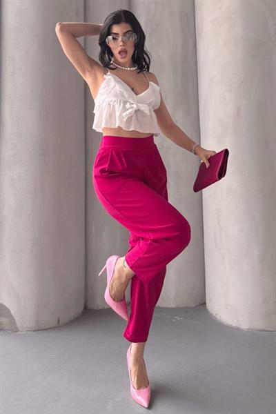 Kadın Scuba Krep Likralı Yan Fermuarlı Lastikli Harem Pantolon