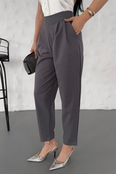 Kadın Scuba Krep Likralı Yan Fermuarlı Lastikli Harem Pantolon