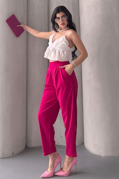 Kadın Scuba Krep Likralı Yan Fermuarlı Lastikli Harem Pantolon